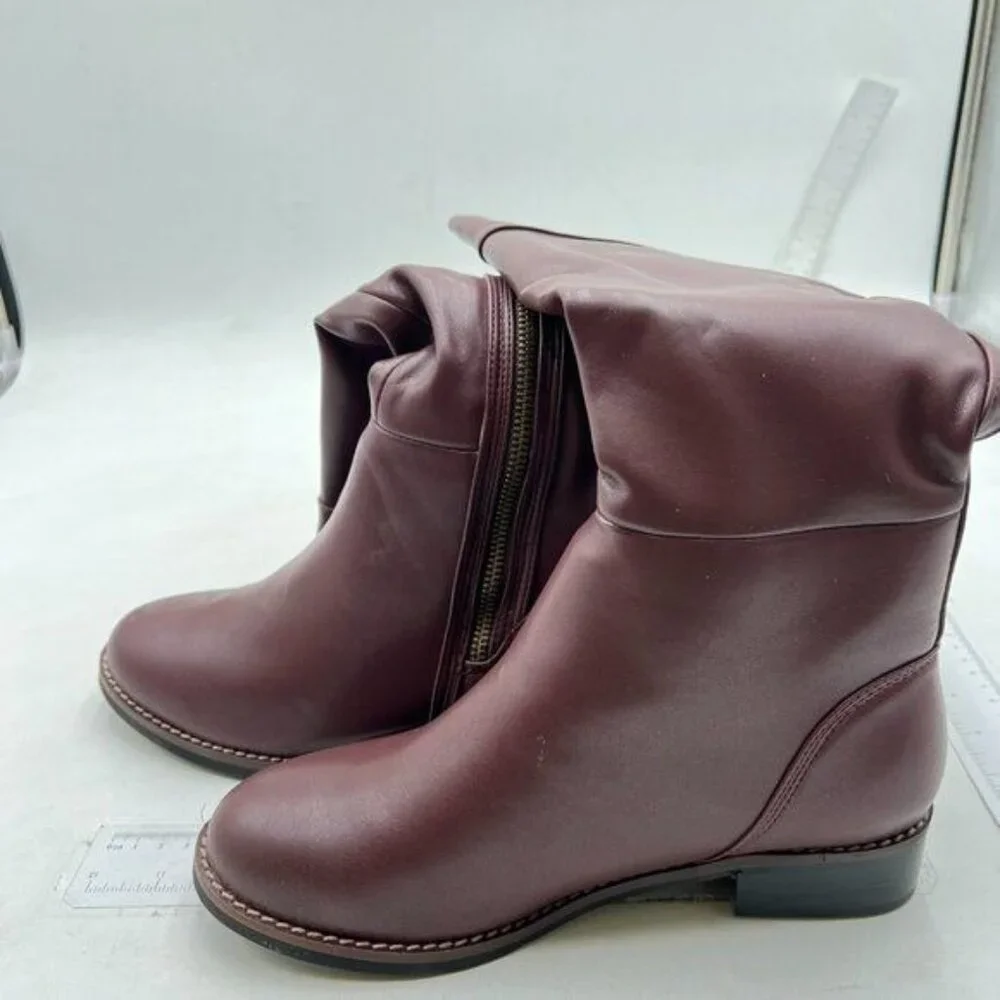 Women's Knee High Riding Boots Comfortable Low Chunky Heel Boots Brown Boots